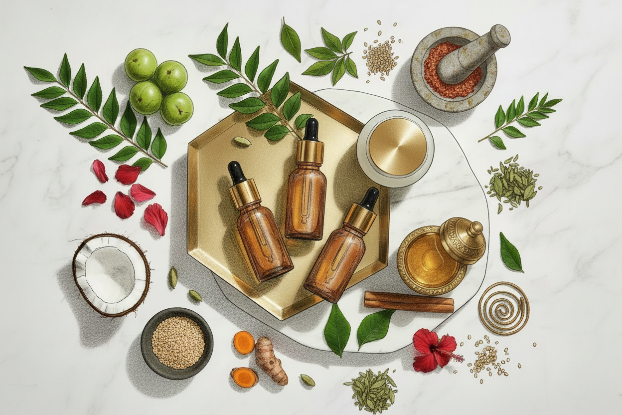 Frosted Amber Bottles with Ayurvedic Ingredients